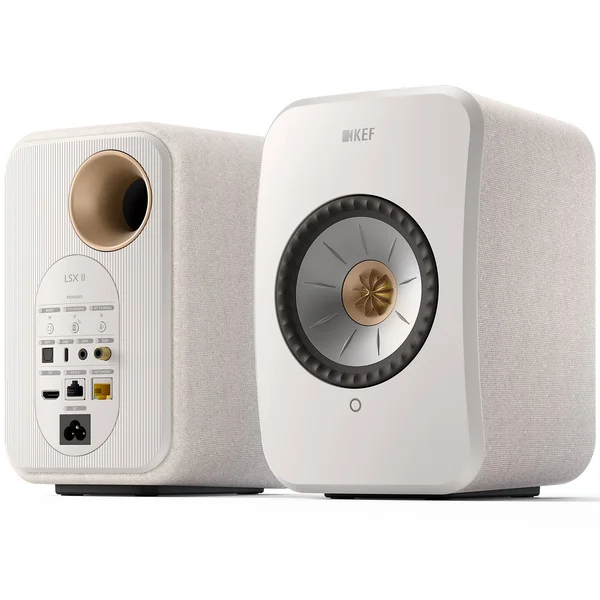 KEF LSX II MQA Multi-Room Wireless Bluetooth/WiFi Network Desktop Bookshelf Speakers (with HDMI) - Cotton White