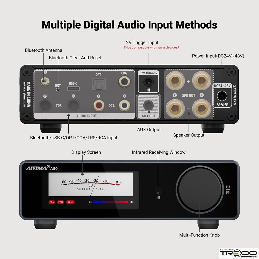 AIYIMA A80 Wireless Bluetooth Receiver Streamer Hi-Fi Balanced Integrated Amplifier