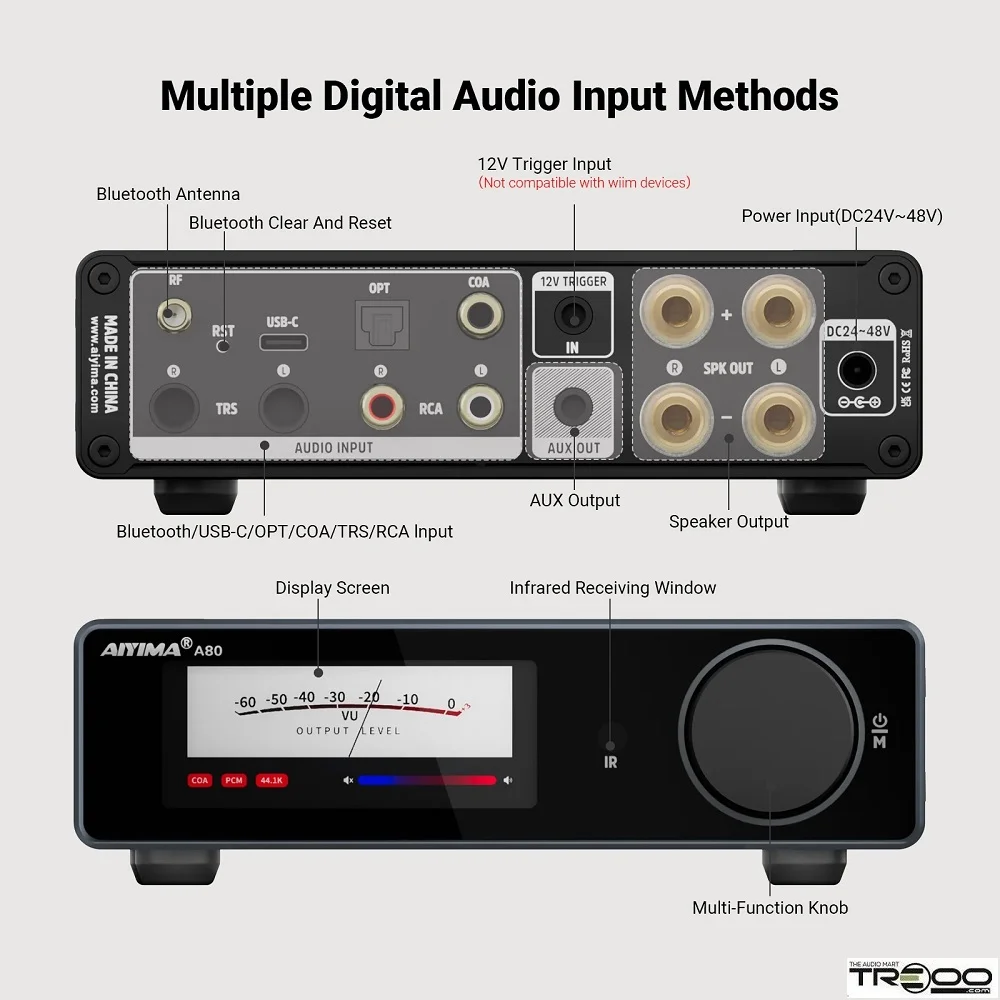 AIYIMA A80 Wireless Bluetooth Receiver Streamer Hi-Fi Balanced Integrated Amplifier