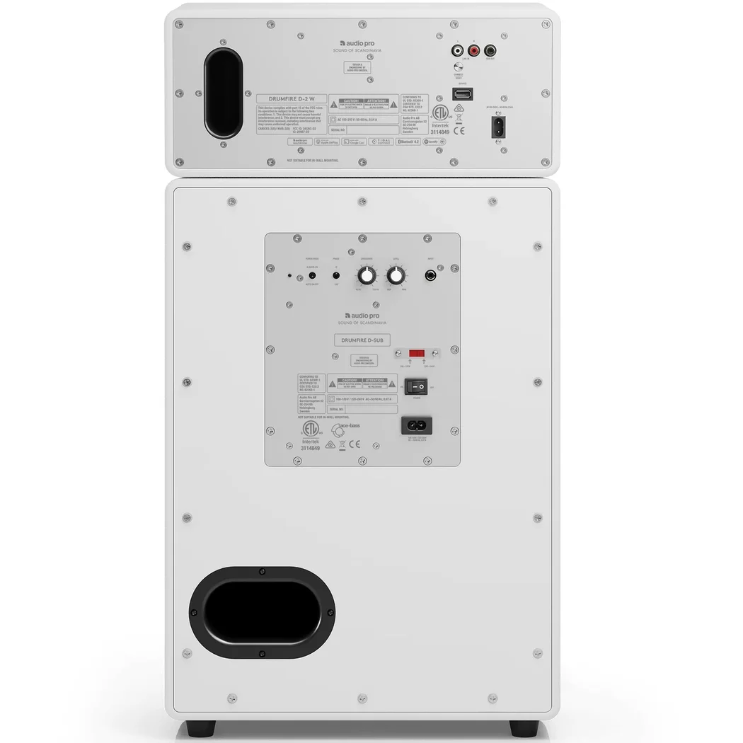 Audio Pro Drumfire II W Multi-Room Wireless Bluetooth/WiFi Network Speaker with Subwoofer - White