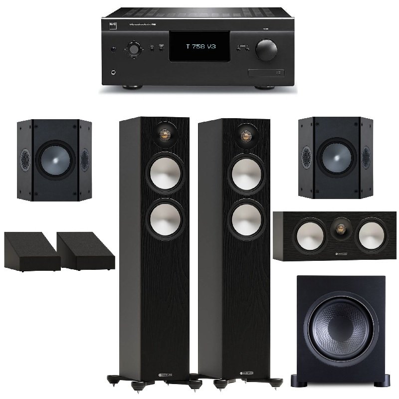 NAD T 758 V3i + Monitor Audio Bronze 7G 5.0.2 speakers + PSB Alpha S10 subwoofer 5.1.2 Channel Home Surround Sound Bundle