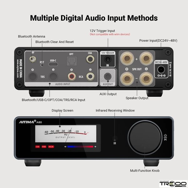 AIYIMA A80 Wireless Bluetooth Receiver/Streamer Hi-Fi Balanced Integrated Amplifier