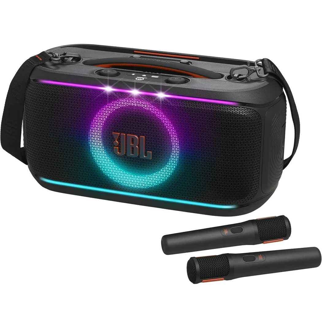 JBL PartyBox On-The-Go 2 Wireless Bluetooth Karaoke Portable Speaker with Dual Wireless Handheld Microphones
