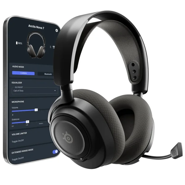 SteelSeries Arctis Nova 7 Wireless Gen 2 Wired/Wireless Bluetooth+2.4GHz Over-Ear Gaming Headset with Mic - Black