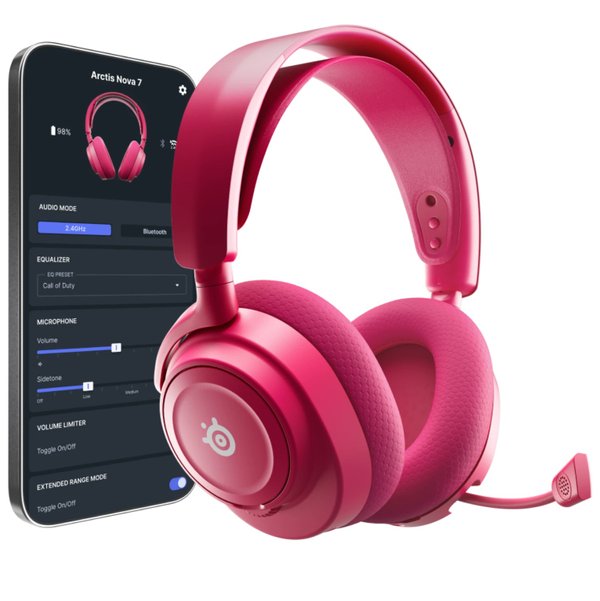 SteelSeries Arctis Nova 7 Wireless Gen 2 Wired/Wireless Bluetooth+2.4GHz Over-Ear Gaming Headset with Mic - Magenta