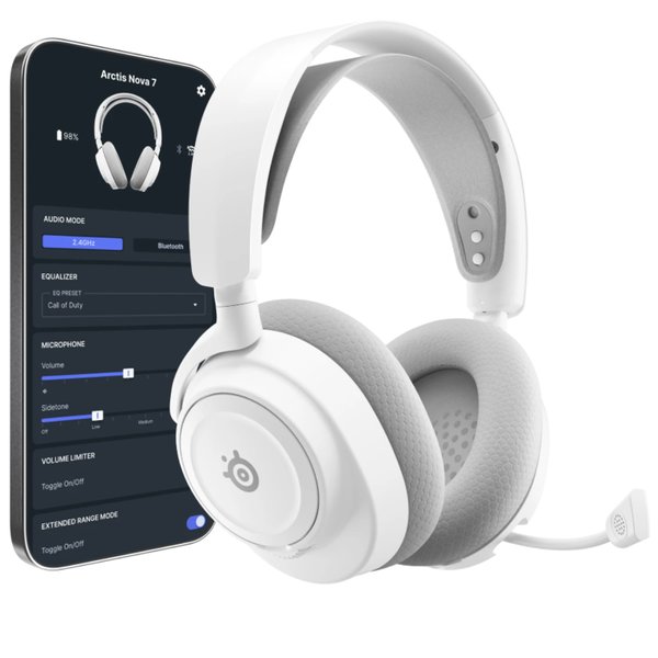 SteelSeries Arctis Nova 7 Wireless Gen 2 Wired/Wireless Bluetooth+2.4GHz Over-Ear Gaming Headset with Mic - White