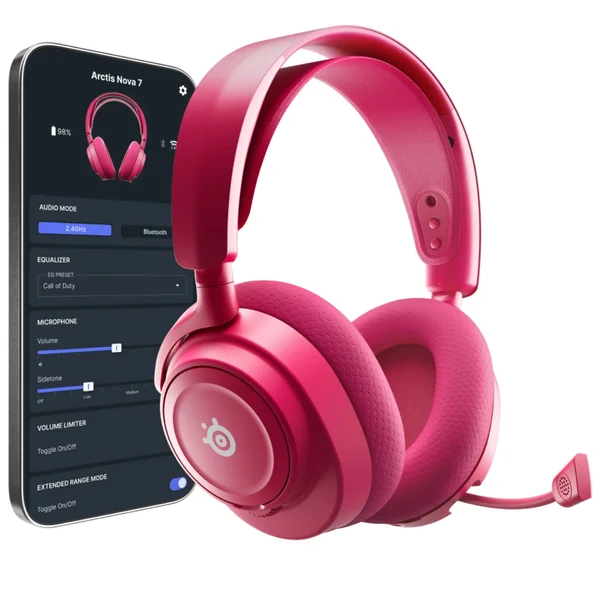 SteelSeries Arctis Nova 7X Wireless Gen 2 Wired/Wireless Bluetooth+2.4GHz Over-Ear Gaming Headset with Mic - Magenta