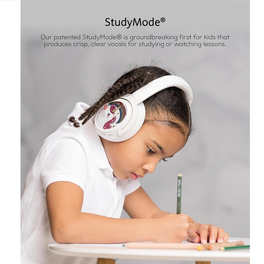 BuddyPhones Cosmos Fun Wired/Wireless Bluetooth Noise-Cancelling Over-Ear Headphone with Mic for Kids - White