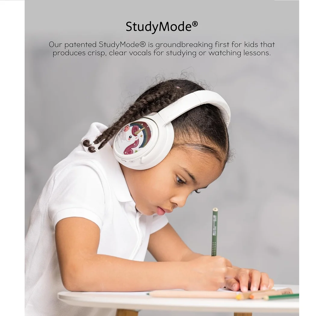 BuddyPhones Cosmos Fun Wired/Wireless Bluetooth Noise-Cancelling Over-Ear Headphone with Mic for Kids - White