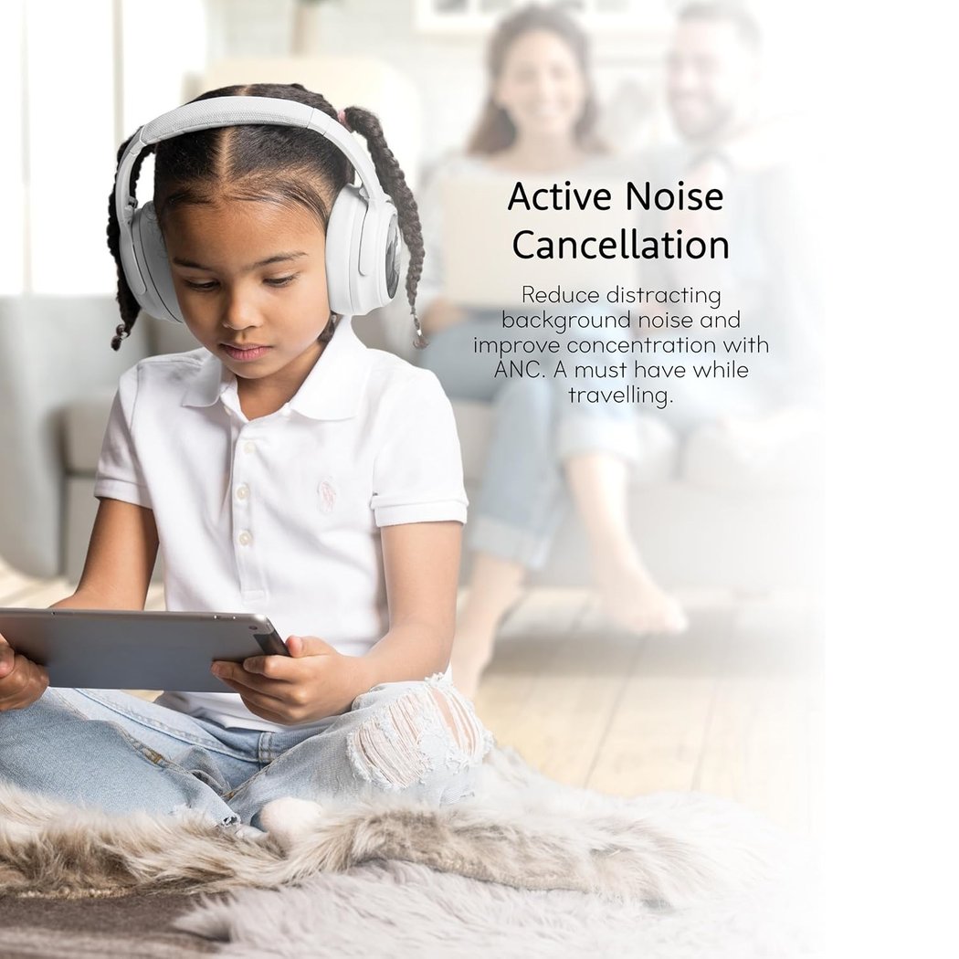 BuddyPhones Cosmos Fun Wired/Wireless Bluetooth Noise-Cancelling Over-Ear Headphone with Mic for Kids - White