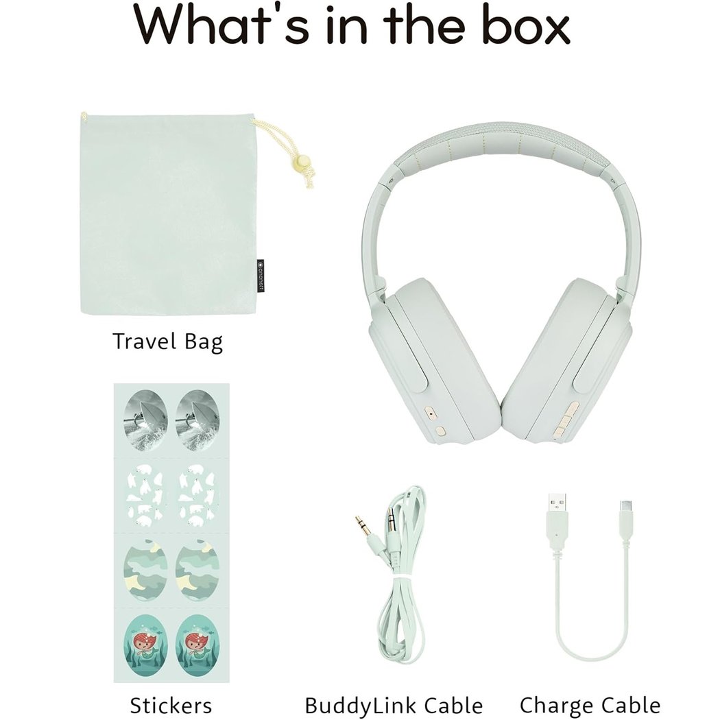 BuddyPhones Cosmos Fun Wired/Wireless Bluetooth Noise-Cancelling Over-Ear Headphone with Mic for Kids - Green