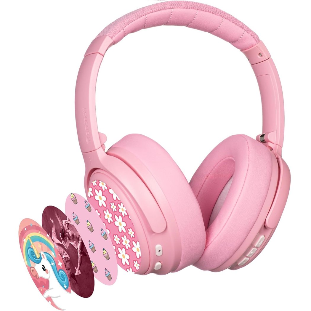 BuddyPhones Cosmos Fun Wired/Wireless Bluetooth Noise-Cancelling Over-Ear Headphone with Mic for Kids - Pink