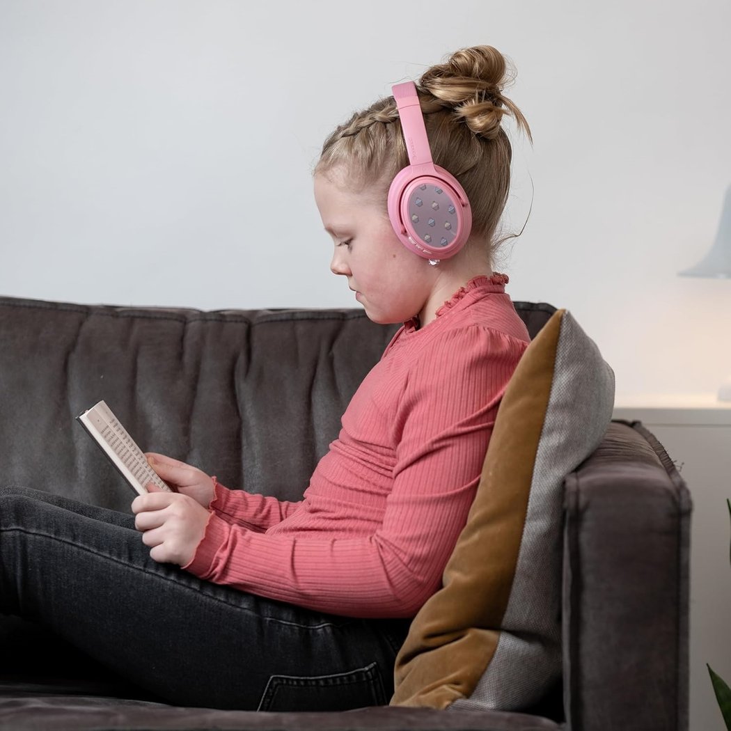 BuddyPhones Cosmos Fun Wired/Wireless Bluetooth Noise-Cancelling Over-Ear Headphone with Mic for Kids - Pink