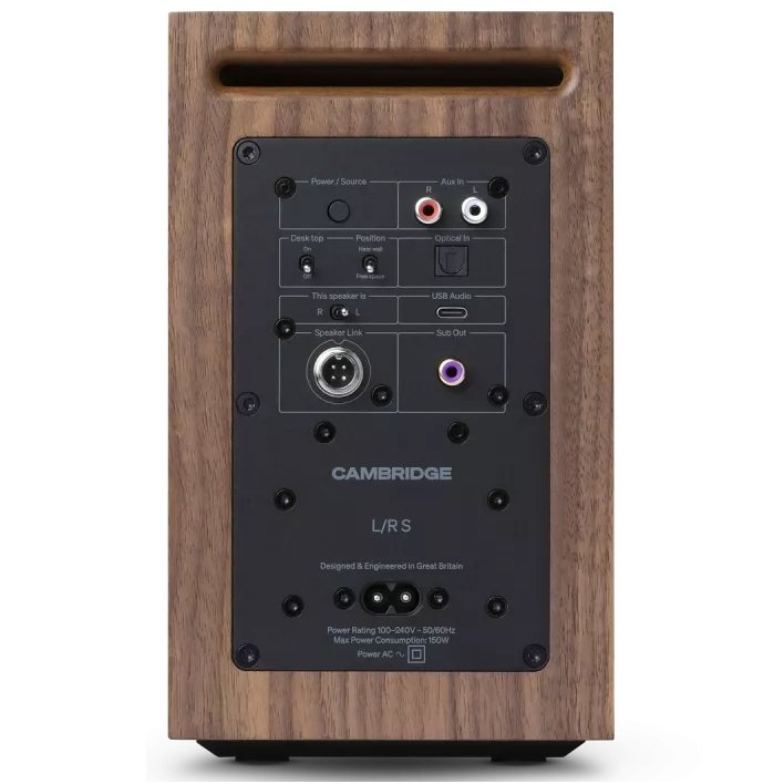 Cambridge Audio L/R S Wireless Bluetooth Desktop Bookshelf Speakers - Walnut