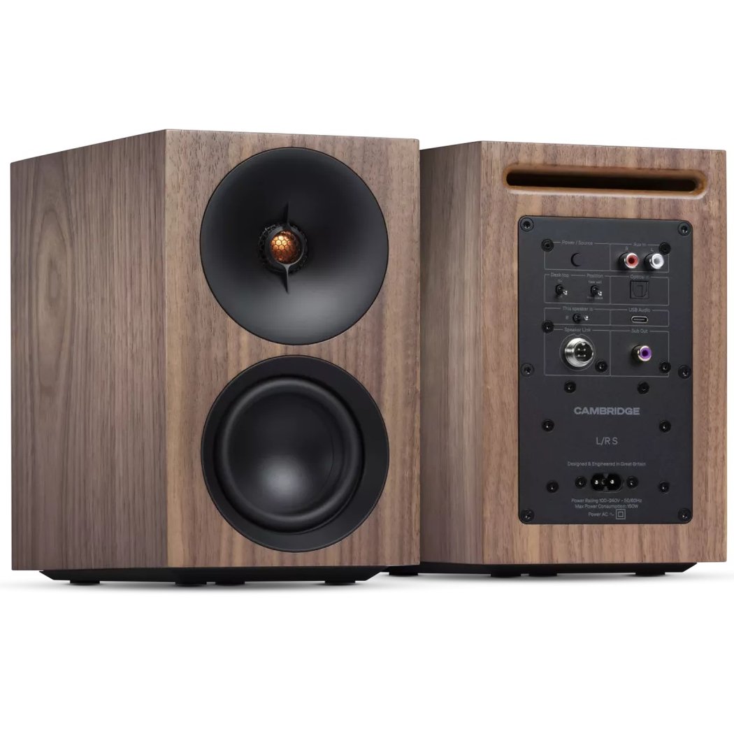Cambridge Audio L/R S Wireless Bluetooth Desktop Bookshelf Speakers - Walnut
