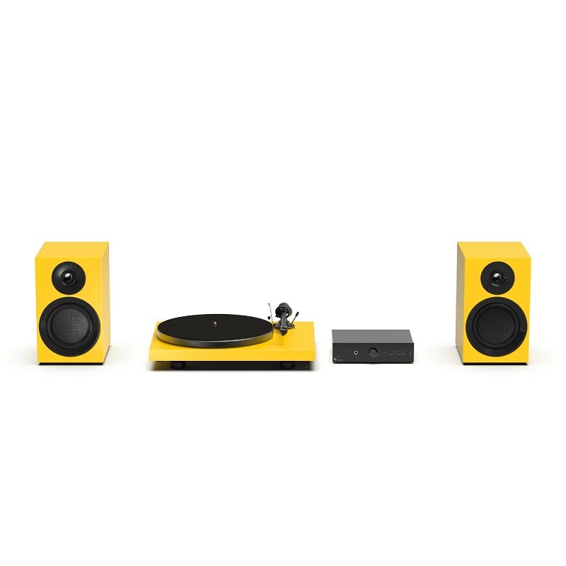 Pro-Ject Colourful Audio System E All-In-One Analog HiFi Stereo System Bundle - Satin Golden Yellow