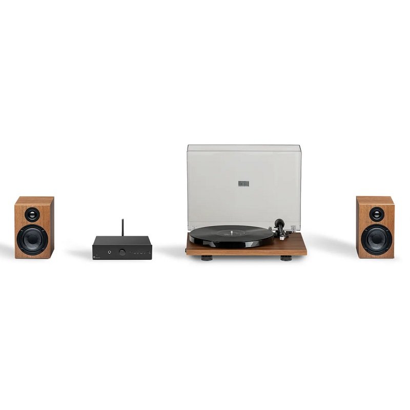 Pro-Ject Stereo Set E Phono All-In-One Analog HiFi Stereo System Bundle - Black Walnut Wood