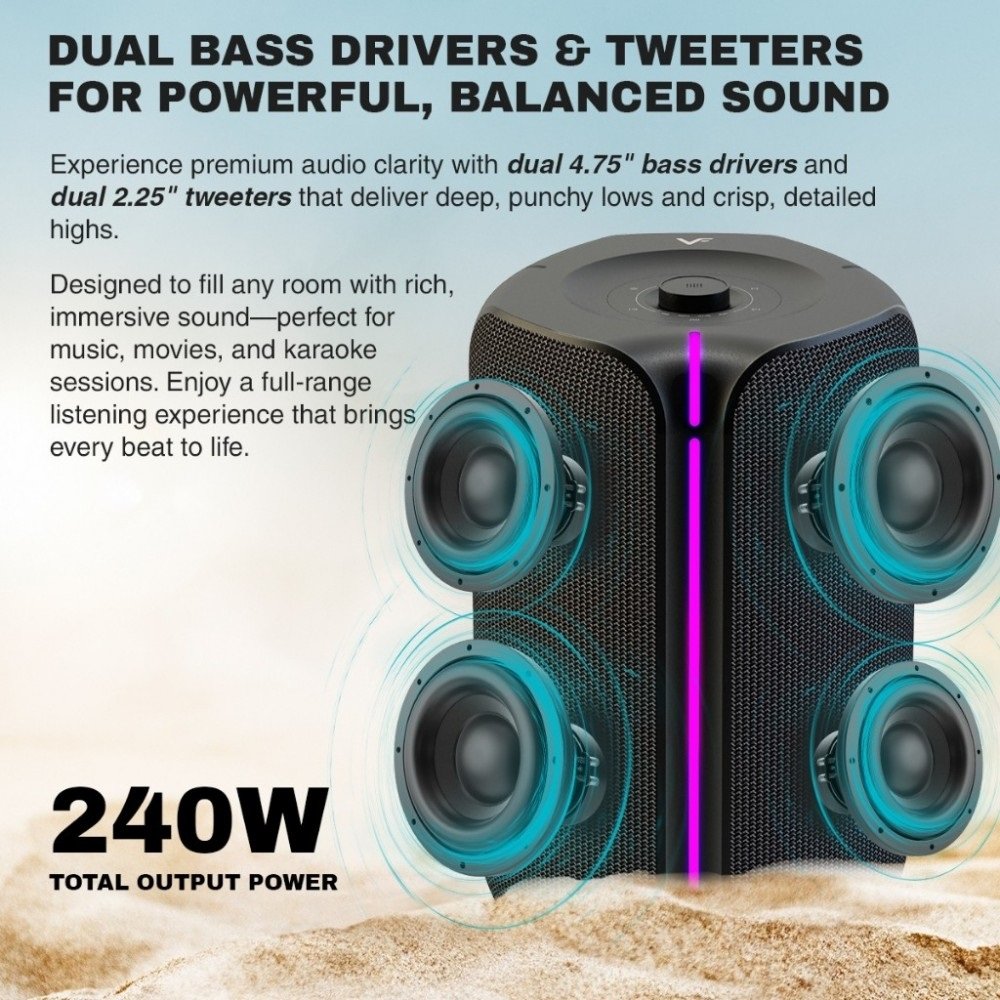 Vinnfier Tango Studio 3 Wireless Bluetooth Portable Speaker with FM Radio & Wireless Handheld Microphones