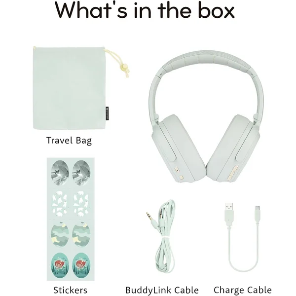 BuddyPhones Cosmos Fun Wired/Wireless Bluetooth Noise-Cancelling Over-Ear Headphone with Mic for Kids - Green