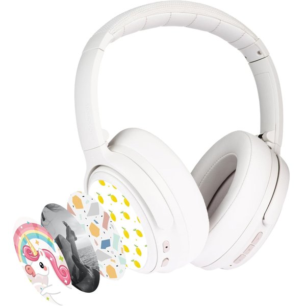 BuddyPhones Cosmos Fun Wired/Wireless Bluetooth Noise-Cancelling Over-Ear Headphone with Mic for Kids - White