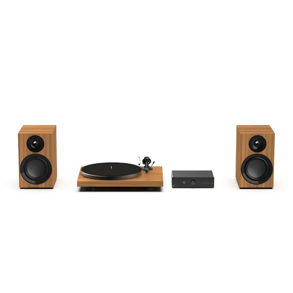 Pro-Ject Colourful Audio System E All-In-One Analog HiFi Stereo System Bundle - Real Wood Walnut