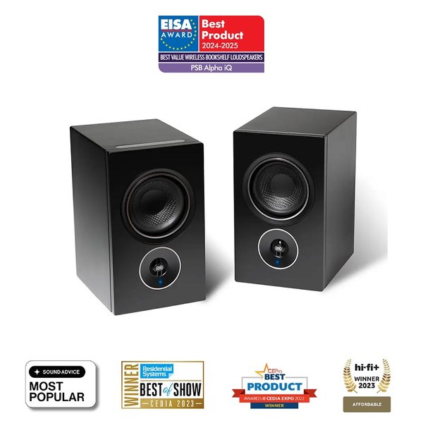 PSB Alpha iQ Wireless Wifi and Bluetooth Hi-Res Streaming Active Speakers + Kanto SP32PL Stands Bundle