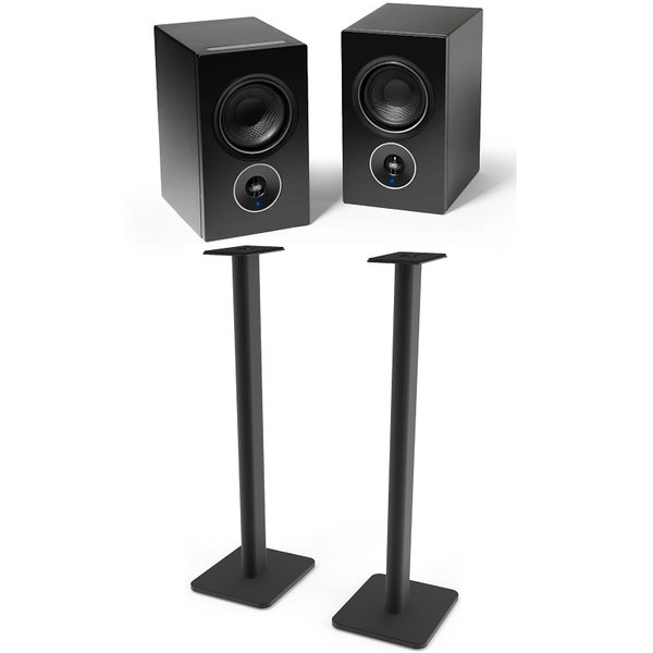 PSB Alpha iQ Wireless Wifi and Bluetooth Hi-Res Streaming Active Speakers + Kanto SP32PL Stands Bundle