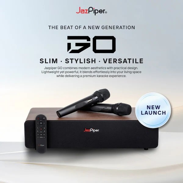 JazPiper GO Wireless Bluetooth Desktop Speaker & Network Streaming Karaoke System w/ Dual Mics (with HDMI & Subwoofer Built-In)