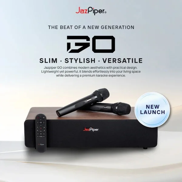 JazPiper GO Wireless Bluetooth Desktop Speaker & Network Streaming Karaoke System w/ Dual Mics (with HDMI & Subwoofer Built-In)