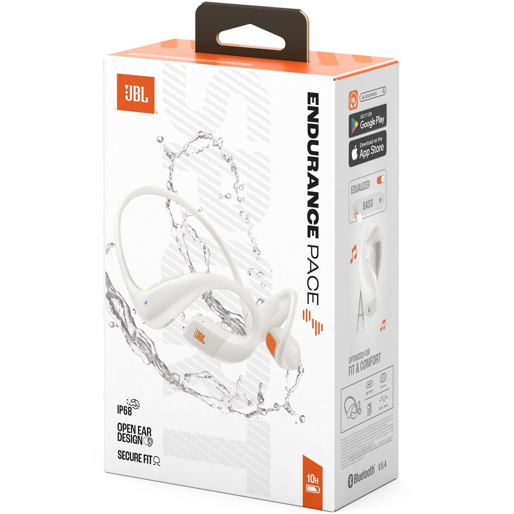JBL Endurance Pace Waterproof Neckband Wireless Bluetooth Air Conduction Open-Ear Headphone with Mic - White