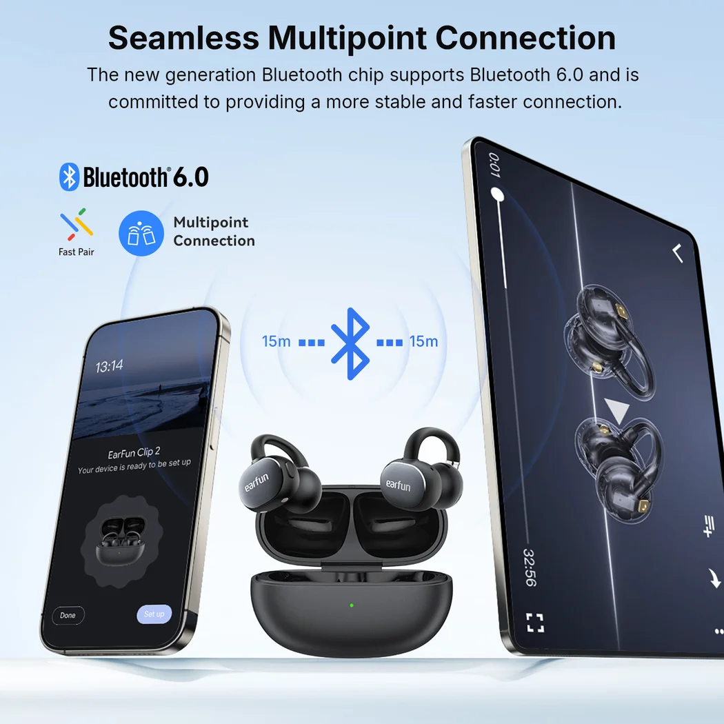 EarFun Clip 2 True Wireless Bluetooth Air Conduction Open-Ear Earphone Microphone Black