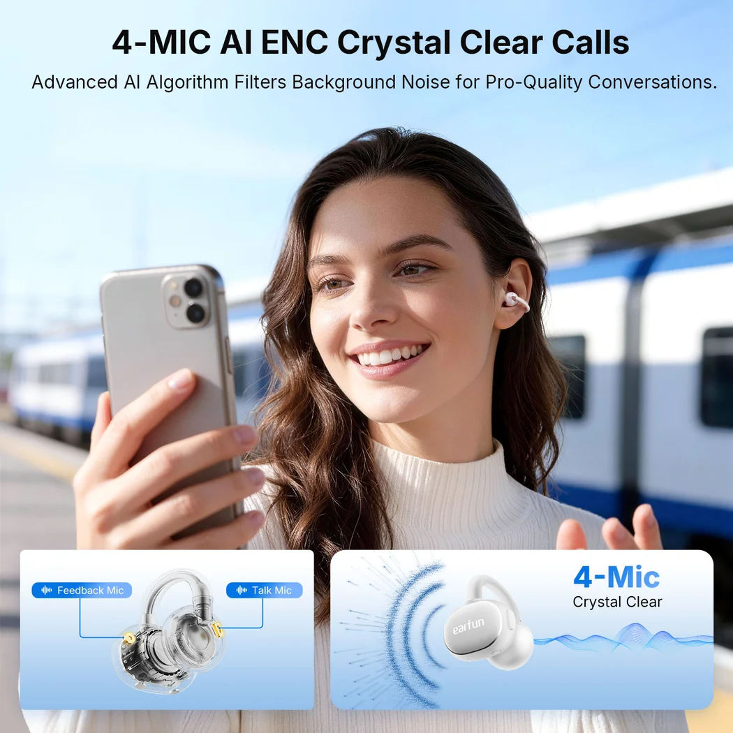 EarFun Clip 2 True Wireless Bluetooth Air Conduction Open-Ear Earphone Microphone White