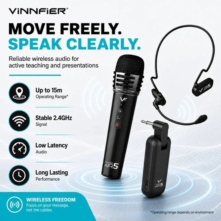 Vinnfier Tango Air 5 Wireless Handheld & Wearable Headset Microphones Set