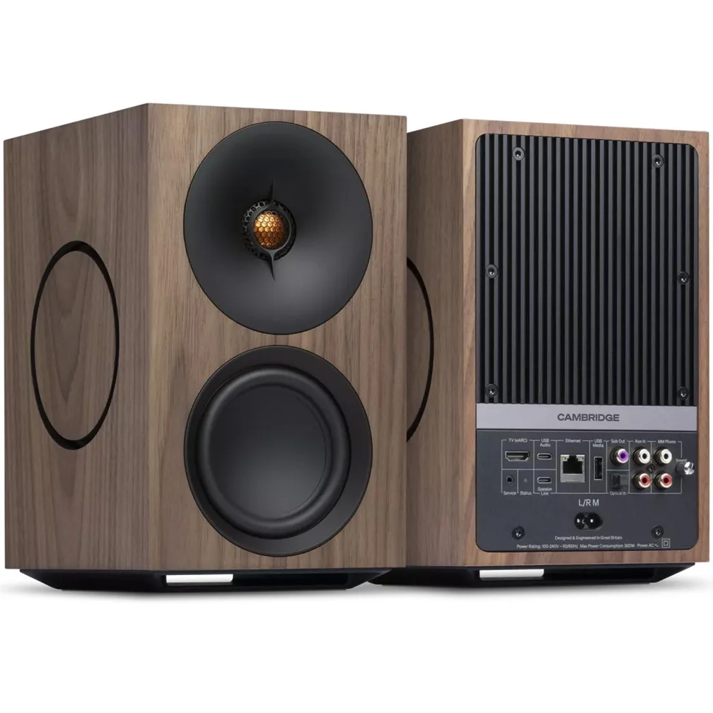 Cambridge Audio L/R M Wireless Bluetooth Desktop Bookshelf Speakers - Walnut