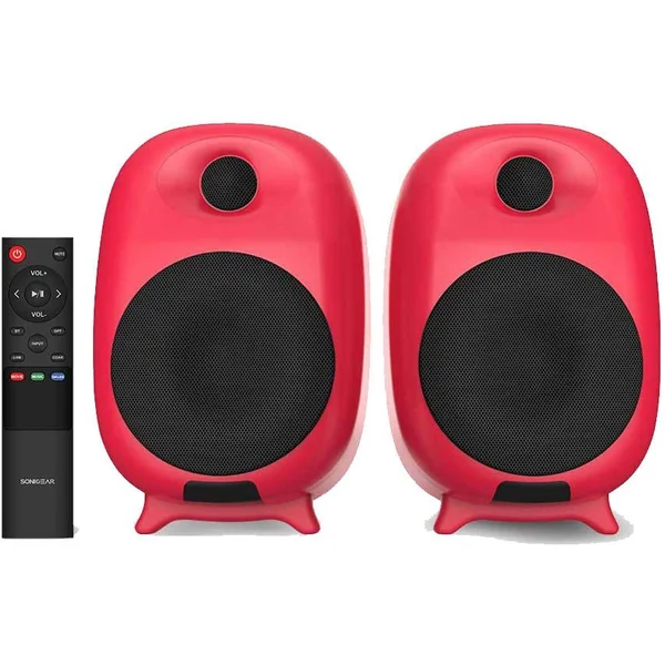 SonicGear Reference Series Studiopod V-HD Wireless Bluetooth Desktop Bookshelf Speakers - Red