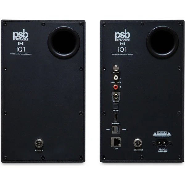 PSB iQ1 MQA Multi-Room Wireless Bluetooth/WiFi Network Desktop Bookshelf Speakers (with HDMI & Phono) - Black