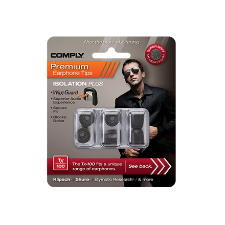 Comply Tx-100 Isolation Foam Eartips with WaxGuard (3-Pairs) - Black