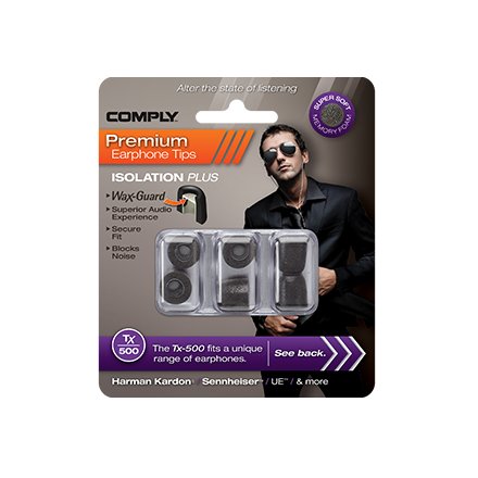 Comply Tx-500 Isolation Foam Eartips with WaxGuard (3-Pairs) - Black