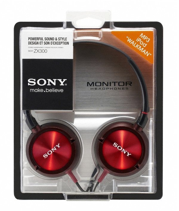 Sony MDR-ZX300 On-Ear Headphone - Red Sony MDR-ZX300 On-Ear Headphone - Red