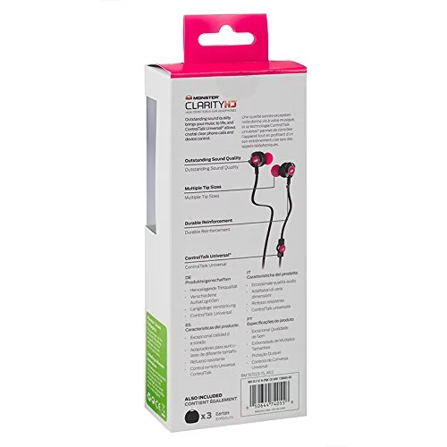 Monster ClarityHD In-Ear Earphone with Mic - Neon Pink