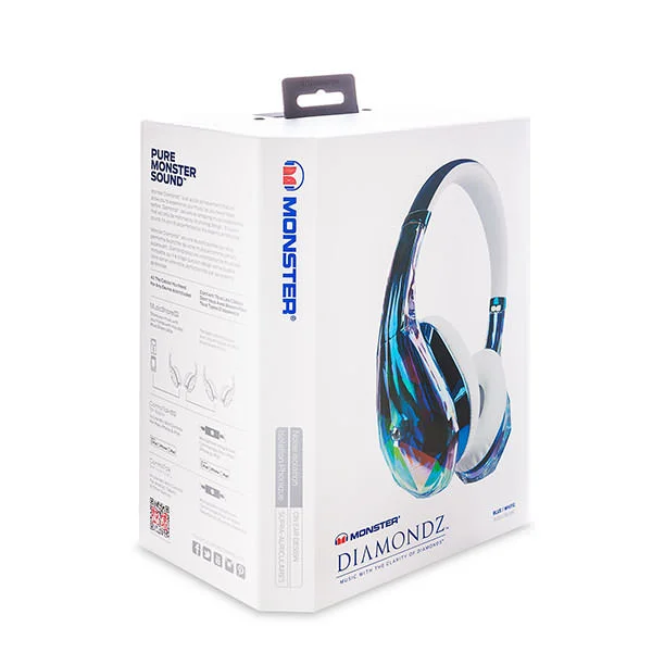 Monster Diamond Tears Edge On-Ear Headphone with Mic - Clear Blue