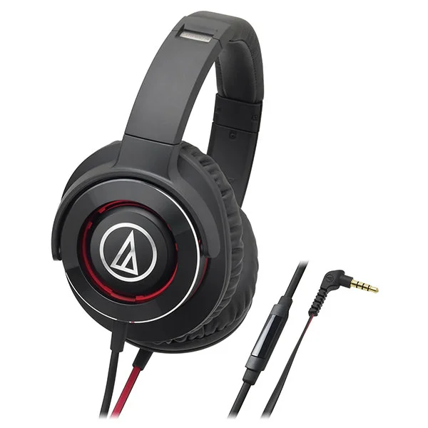 Audio-Technica ATH-WS770iS Solid Bass Over-Ear Headphone with Mic - Black Red