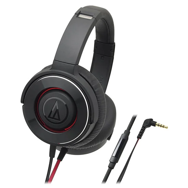 Audio-Technica ATH-WS550iS Solid Bass Over-Ear Headphone with Mic - Black Red