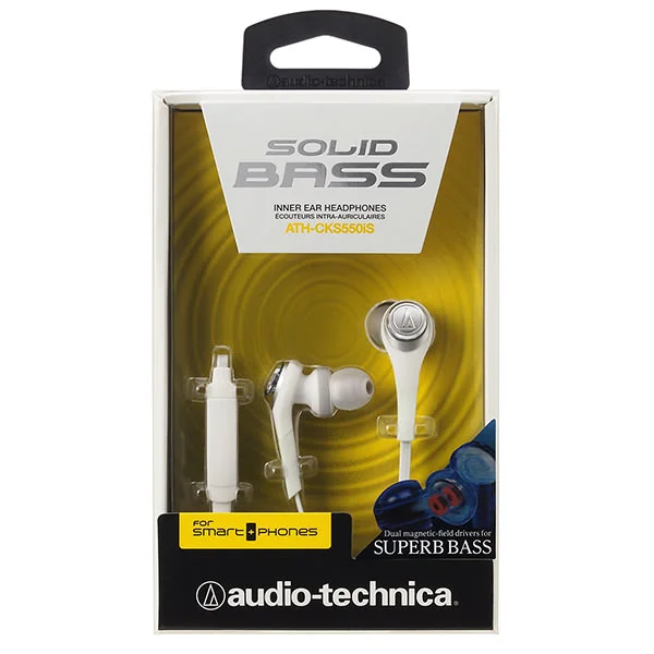 Audio-Technica ATH-CKS550iS Solid Bass In-Ear Earphone with Mic - White