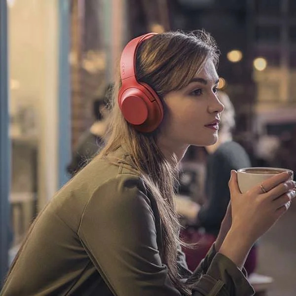 Sony MDR-100ABN Wireless Bluetooth Over-the-Ear Headphone with Mic - Cinnabar Red