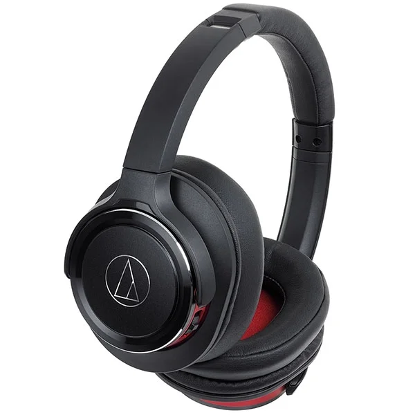 Audio-Technica ATH-WS660BT Solid Bass Wireless Bluetooth Over-Ear Headphone with Mic - Black Red
