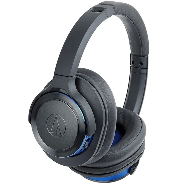 Audio-Technica ATH-WS660BT Solid Bass Wireless Bluetooth Over-Ear Headphone with Mic - Black Blue