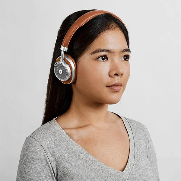 Master & Dynamic MW50+ Wireless Bluetooth On-Ear Headphone with Mic - Silver Metal / Brown Leather
