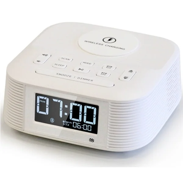 Nakamichi CRS8-QI Wireless Bluetooth Desktop Speaker, Wireless Charger, Alarm Clock with FM Radio - White