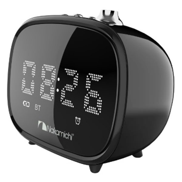 Nakamichi CRK3 Wireless Bluetooth Alarm Clock FM Radio & Portable Speaker with Mic - Black